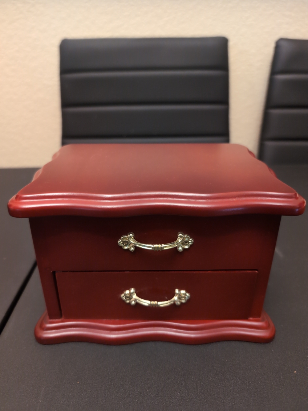 Wooden Jewelry Box with Brass Handles - Red